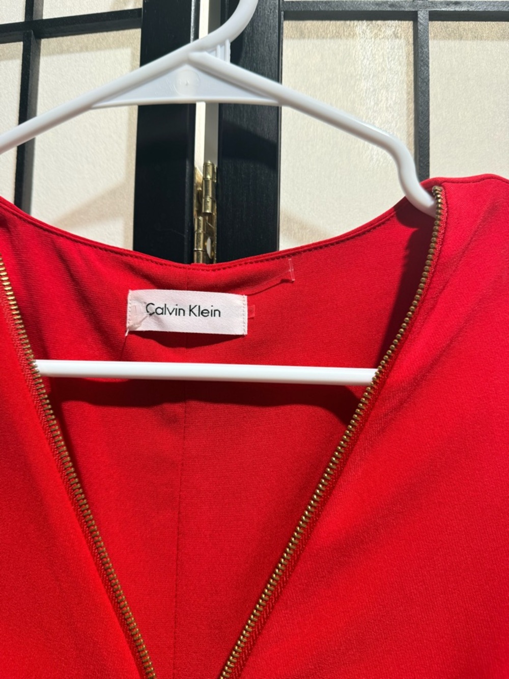 Calvin Klein Red Ruched V-Neck - Picture 7 of 7